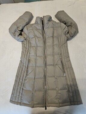 Michael Kors Womens Medium Long Down Puffer Coat Double Zip Inner Bib Grey Euc